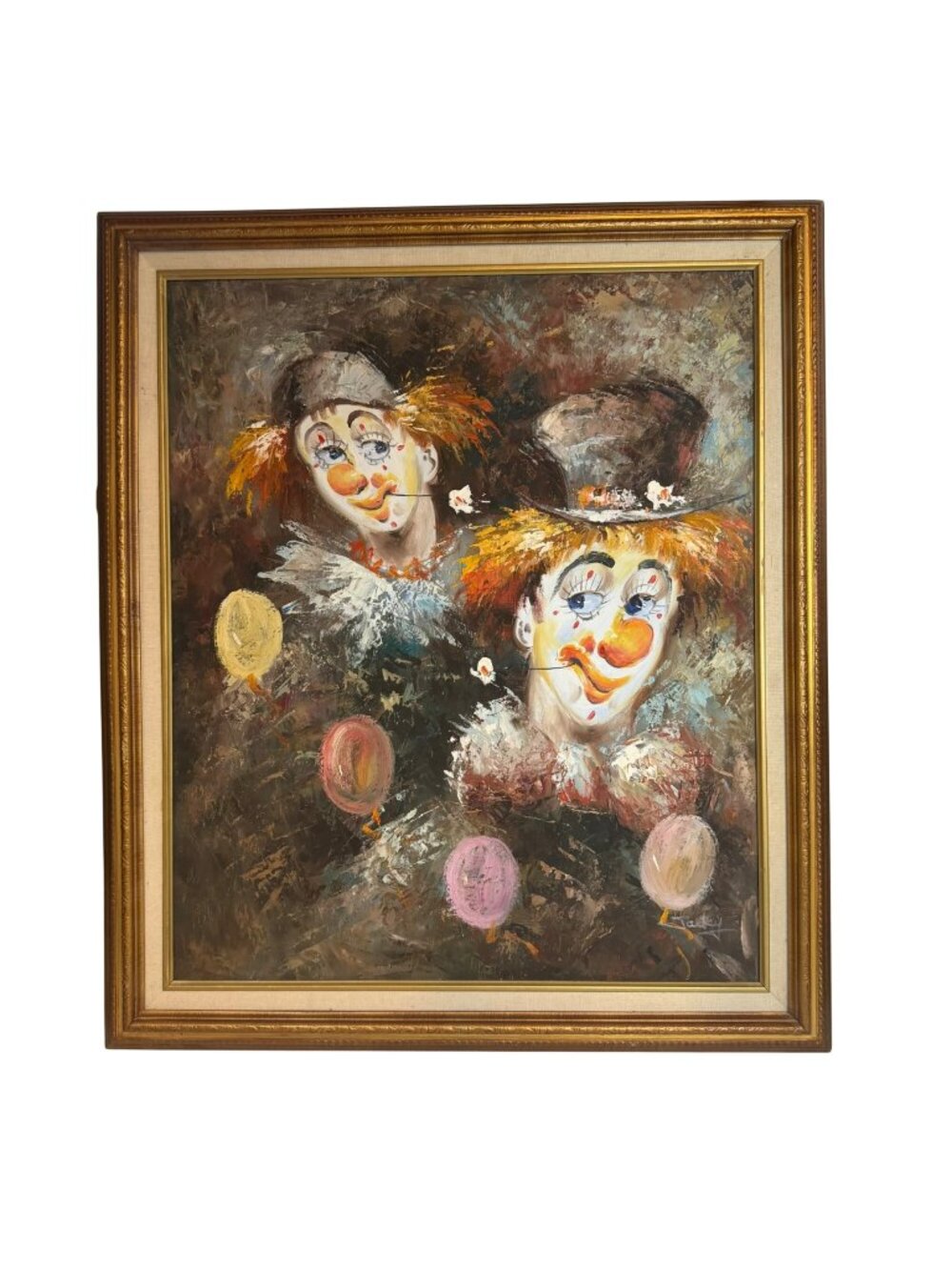Vintage Signed Jacky Clown Portrait Painting Impasto Art Framed 29x25